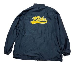 VTG Nike Lined Jacket XL 90s Swoosh Black Yellow Embroidered Logo Windbreaker